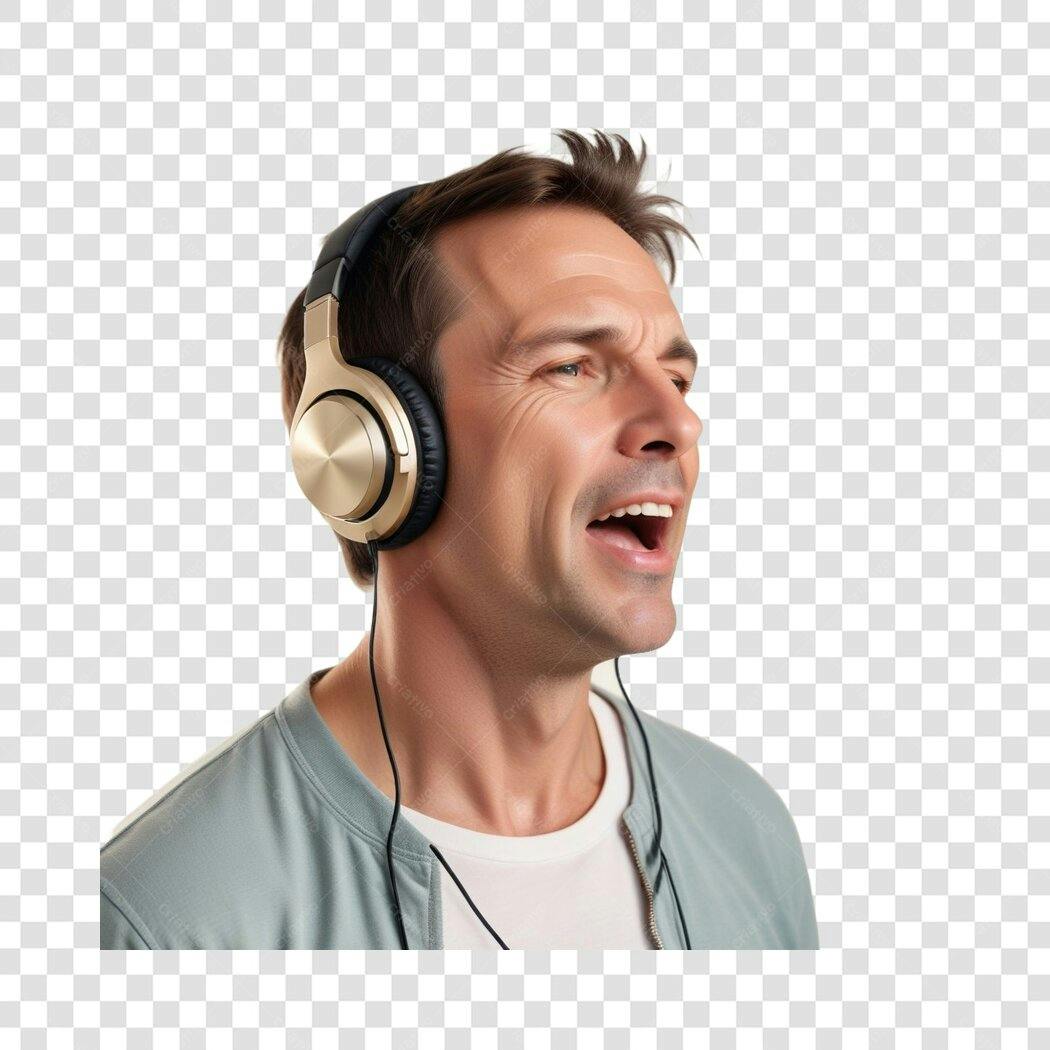 Foto Recortada Homem Ouvindo Música Fone PNG Fundo Transparente