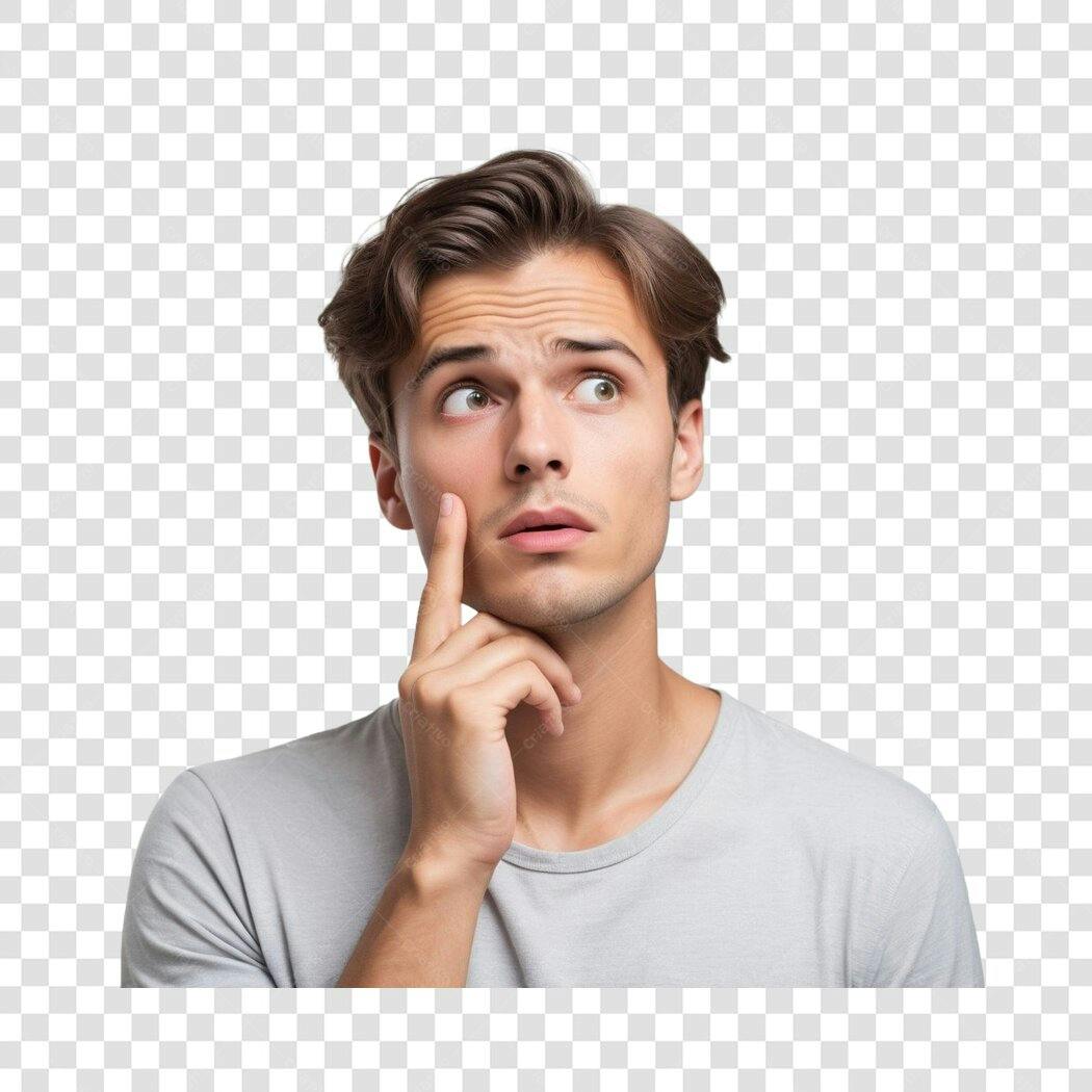 Foto Recortada Homem Pensando Olhando Cima PNG Fundo Transparente