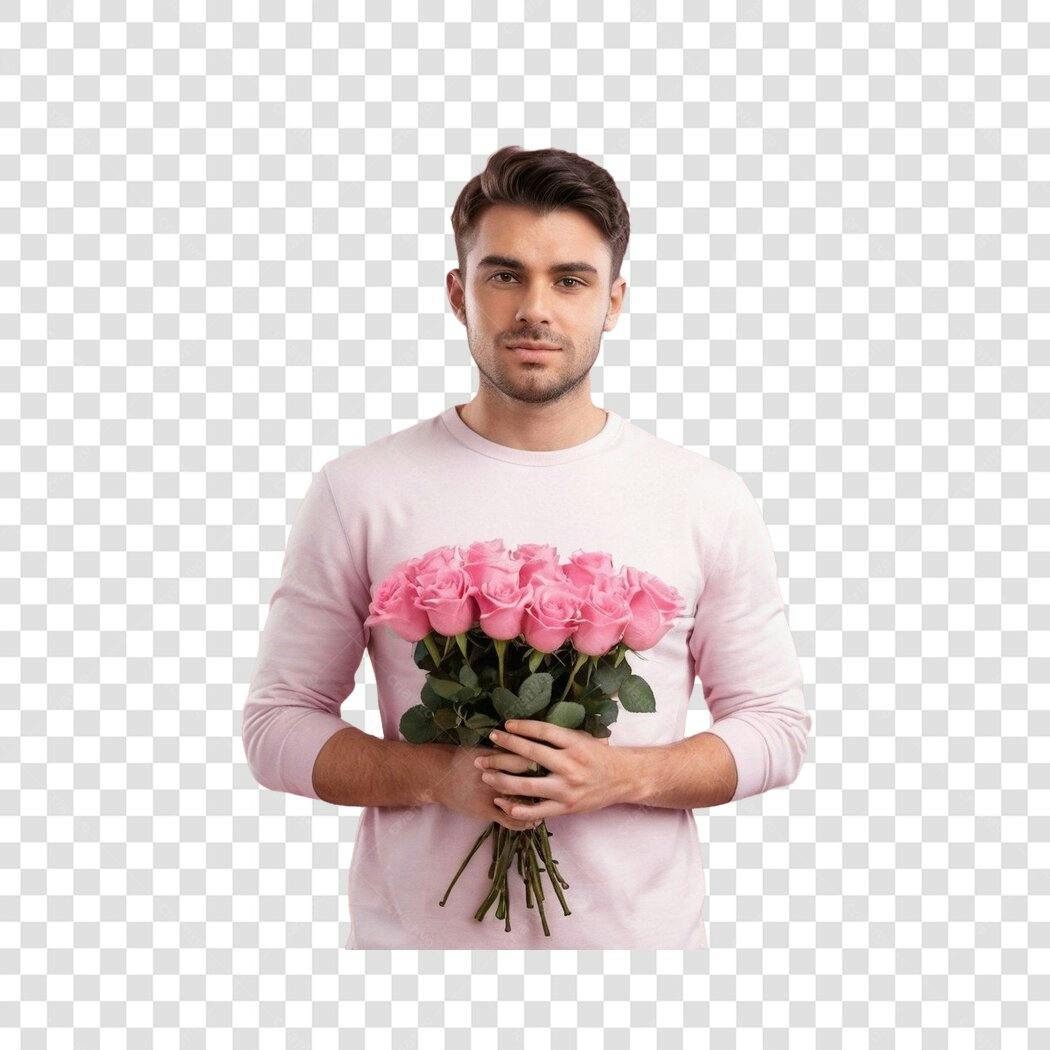 Foto Recortada Homem Rosas Cor de Rosa PNG Fundo Transparente