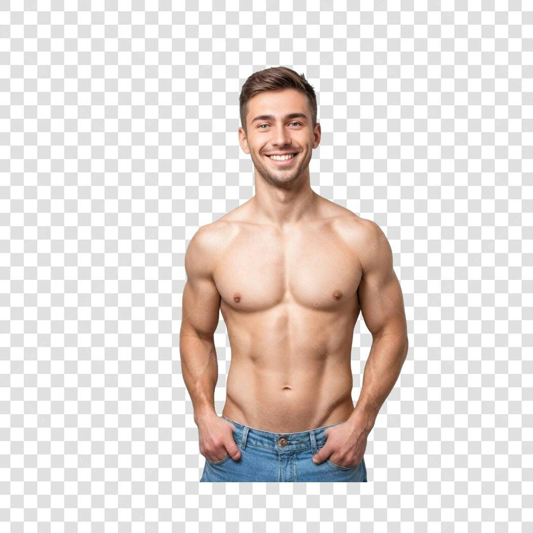 Foto Recortada Homem Sorrindo Sem Camisa Fitness PNG Fundo Transparente