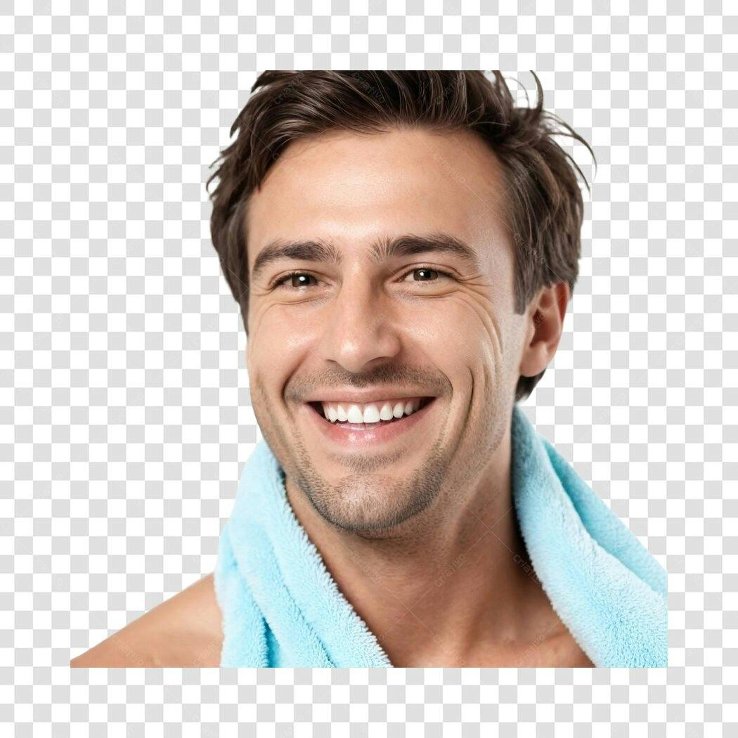 Foto Recortada Homem Sorrindo Toalha Azul PNG Fundo Transparente