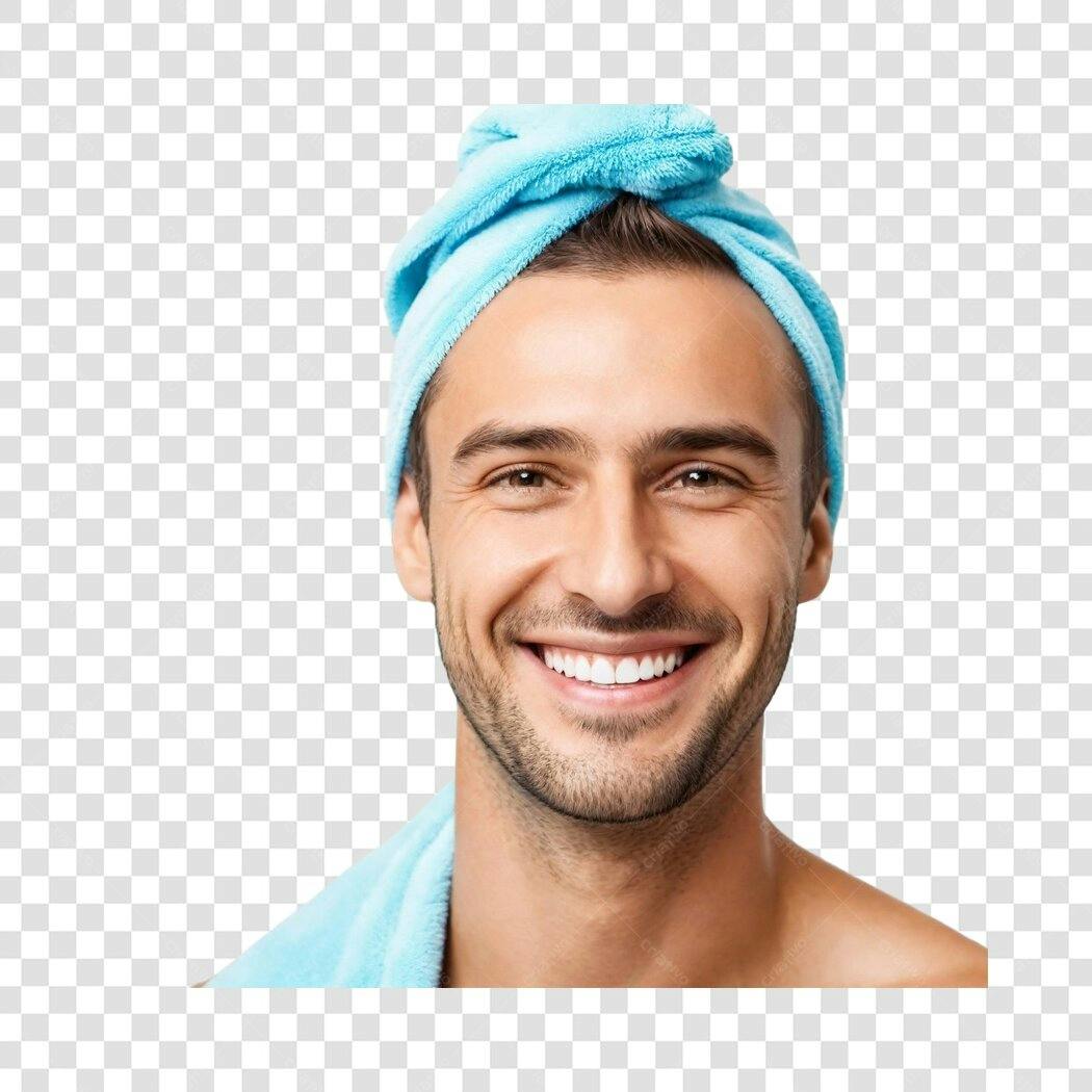 Foto Recortada Homem Sorrindo Toalha Azul PNG Fundo Transparente