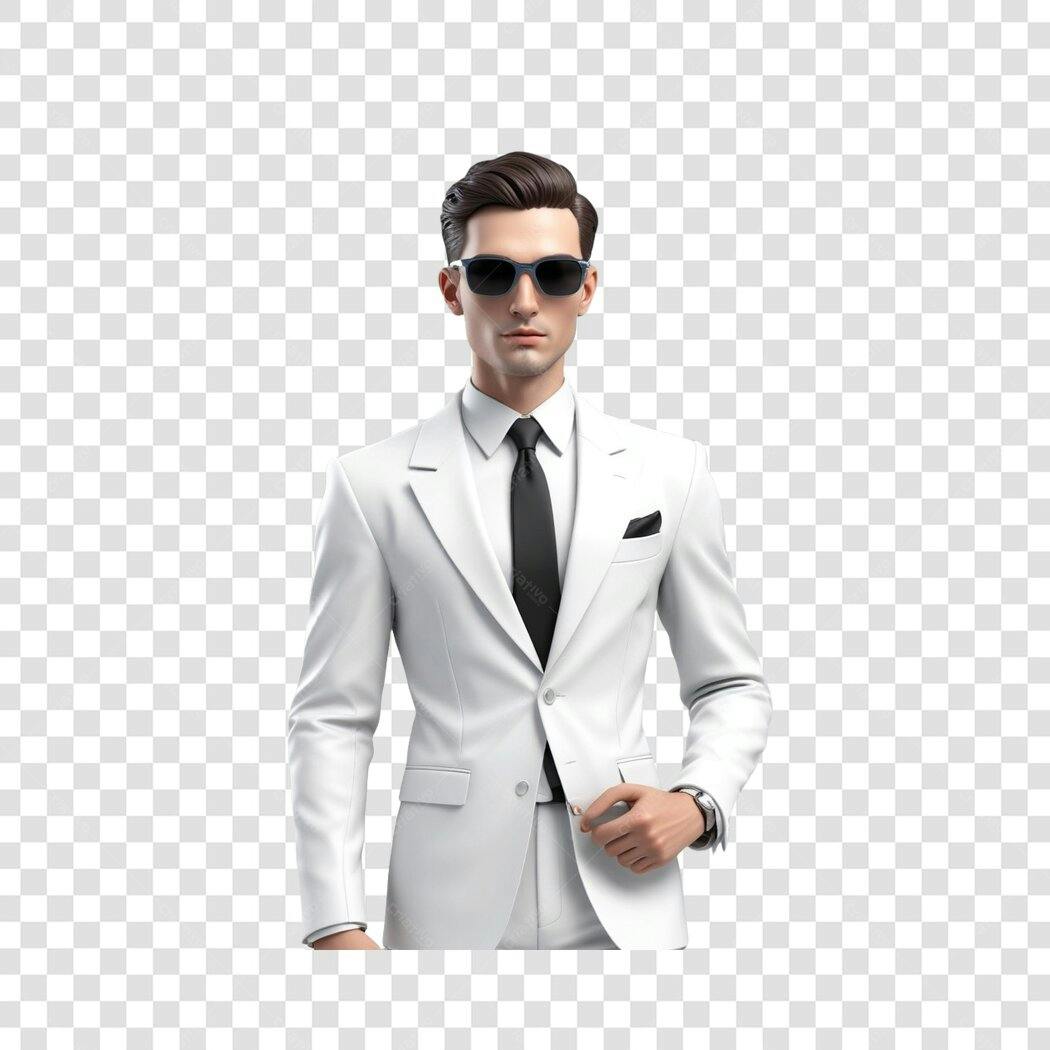 Foto Recortada Homem Terno Branco Óculos Escuros PNG Fundo Transparente