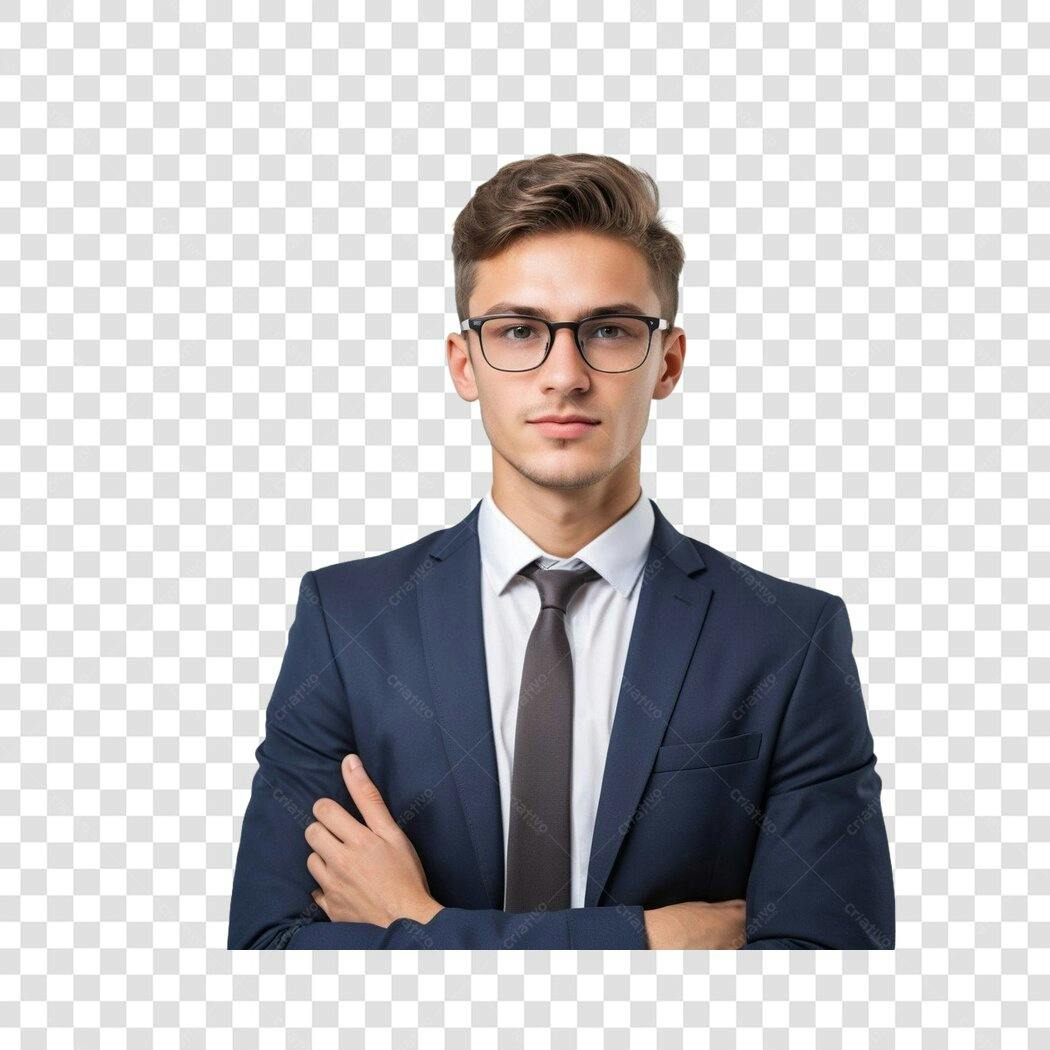 Foto Recortada Homem Terno Óculos Braços Cruzados PNG Fundo Transparente