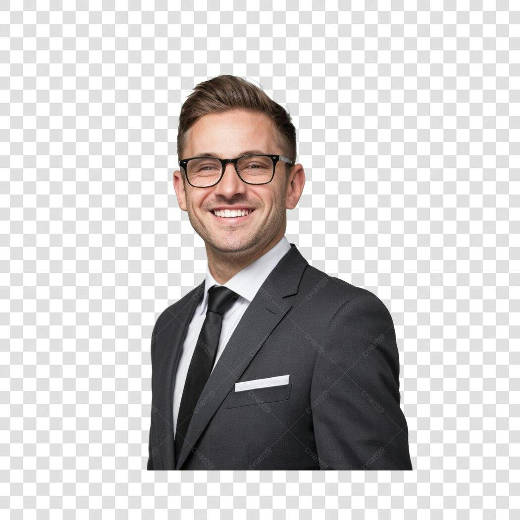Foto Recortada Homem Terno Óculos Sorrindo PNG Fundo Transparente