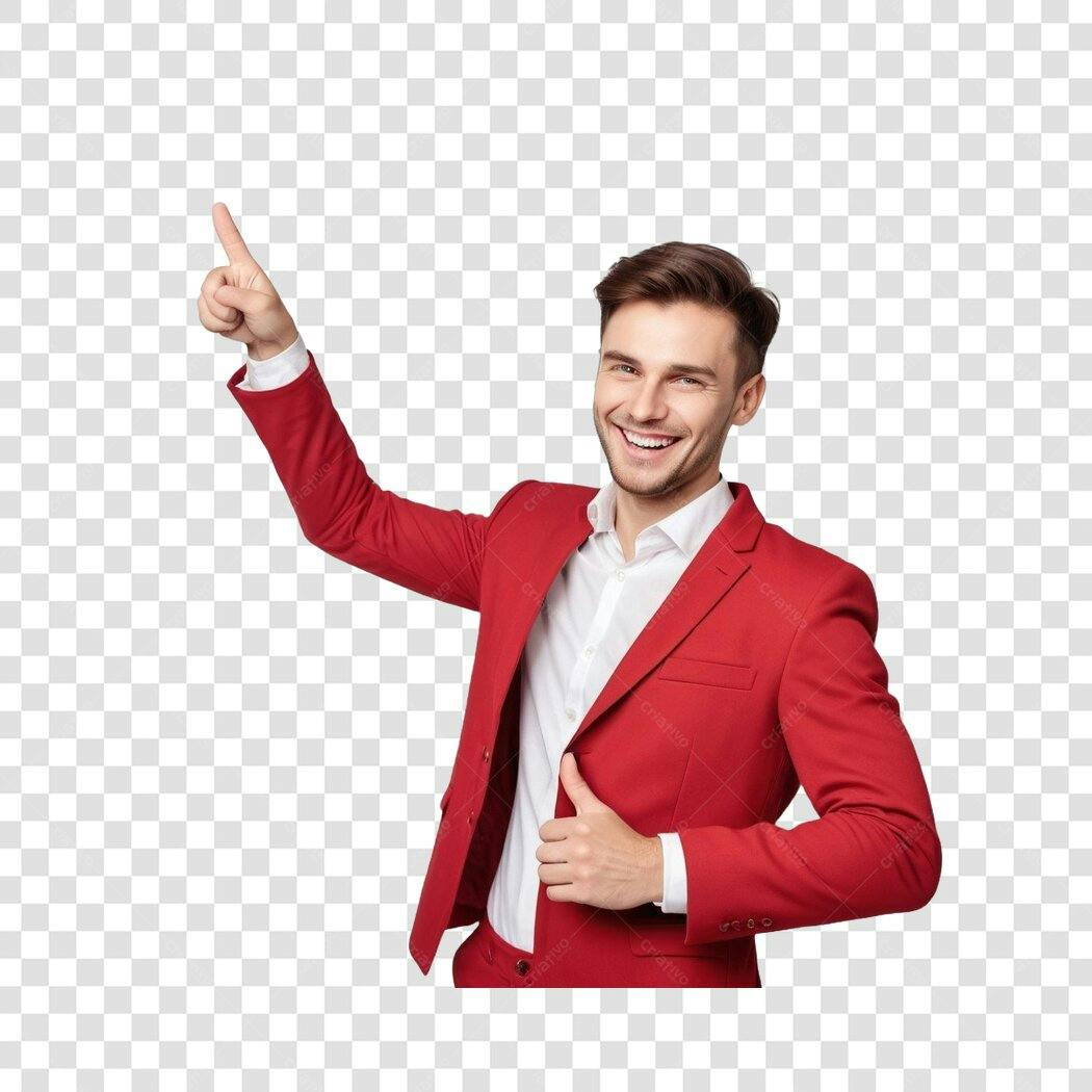 Foto Recortada Homem Terno Vermelho Apontando PNG Fundo Transparente