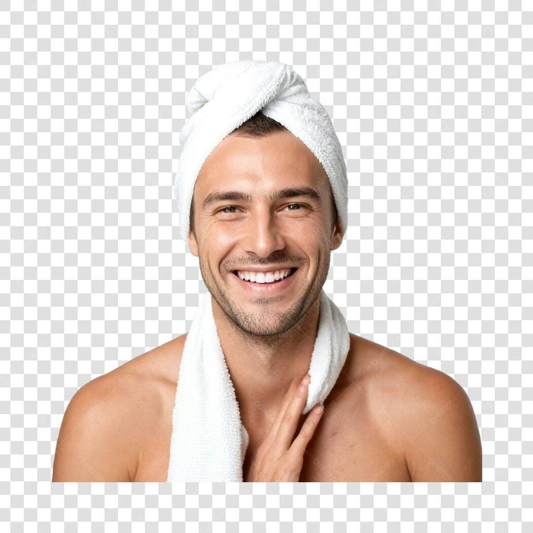 Foto Recortada Homem Toalha Cabeça Sorrindo PNG Fundo Transparente