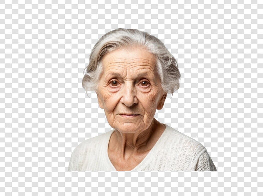 Foto Recortada Idosa Cabelo Branco PNG Fundo Transparente