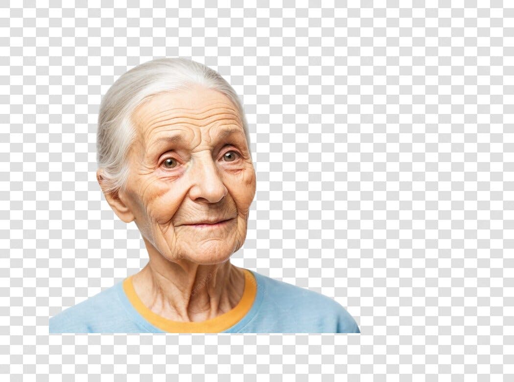 Foto Recortada Idosa Sorrindo Cabelo Branco PNG Fundo Transparente