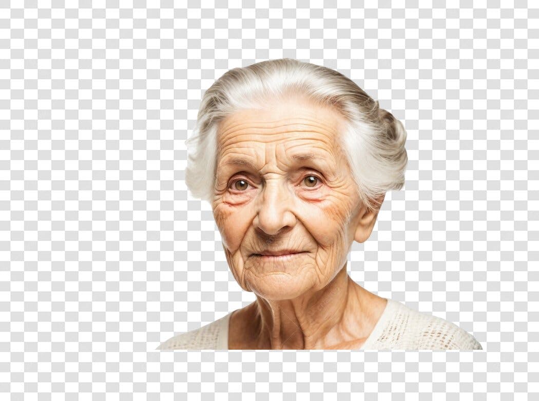 Foto Recortada Idosa Sorrindo Cabelos Brancos PNG Fundo Transparente
