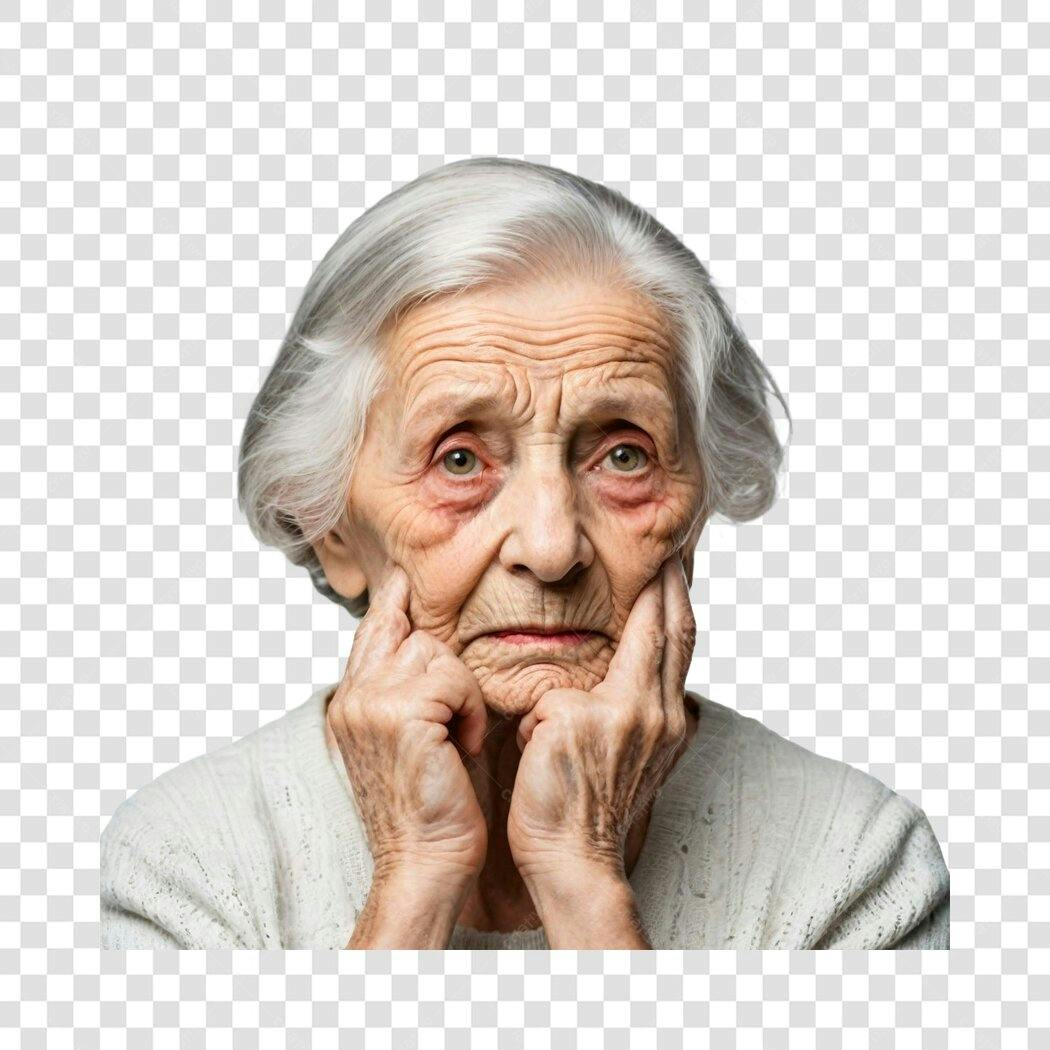 Foto Recortada Idosa Triste Preocupada PNG Fundo Transparente