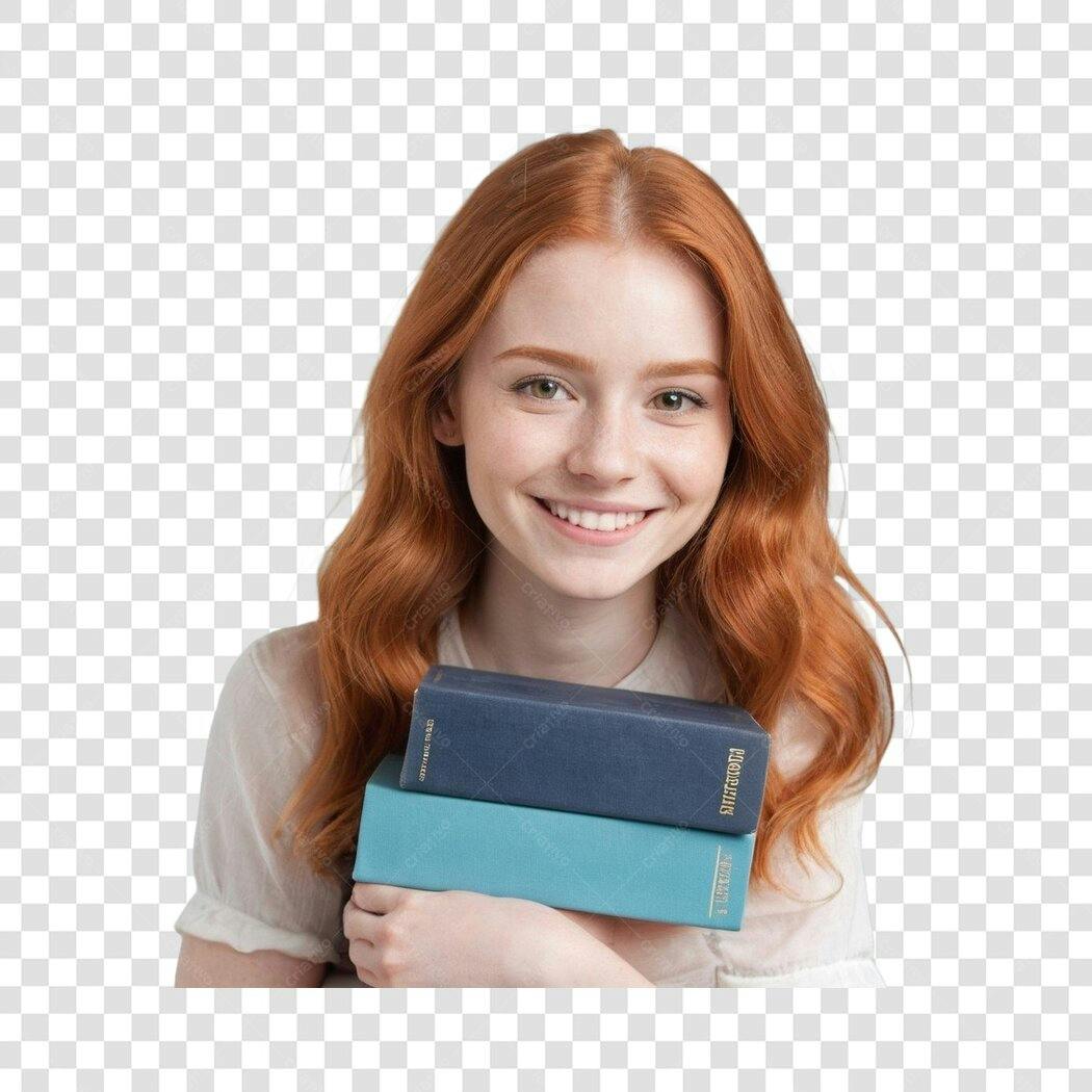 Foto Recortada Jovem Estudante Ruiva Livros PNG Fundo Transparente