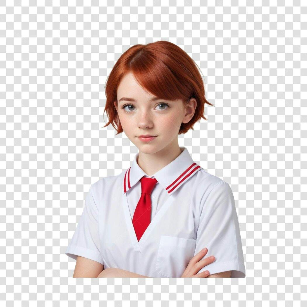 Foto Recortada Jovem Estudante Ruiva Uniforme PNG Fundo Transparente