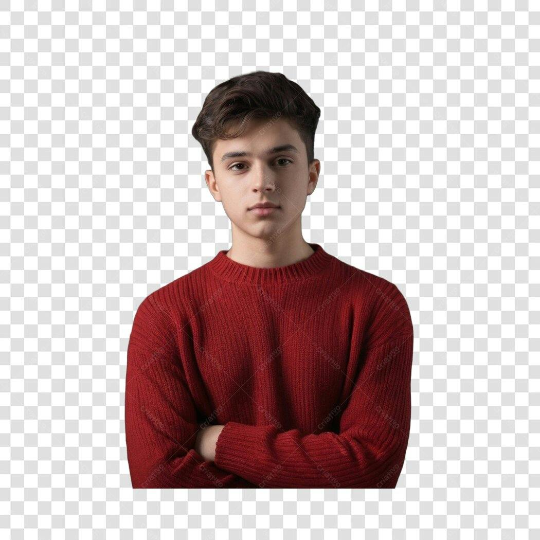 Foto Recortada Jovem Homem Suéter Vermelho PNG Fundo Transparente