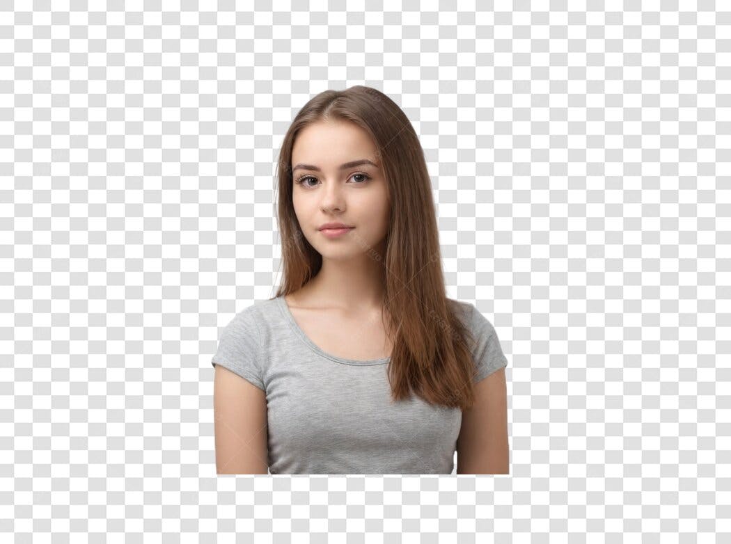 Foto Recortada Jovem Mulher Cabelo Castanho PNG Fundo Transparente