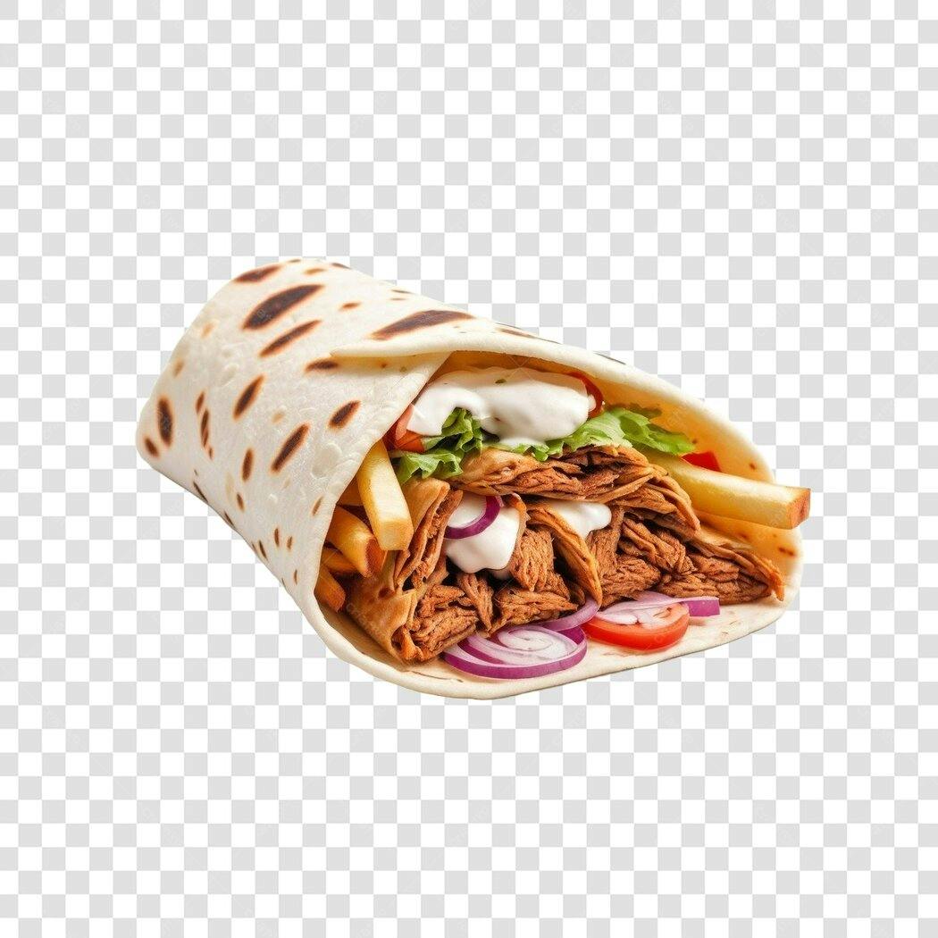 Foto Recortada Kebab Shawarma Batata Frita PNG Fundo Transparente