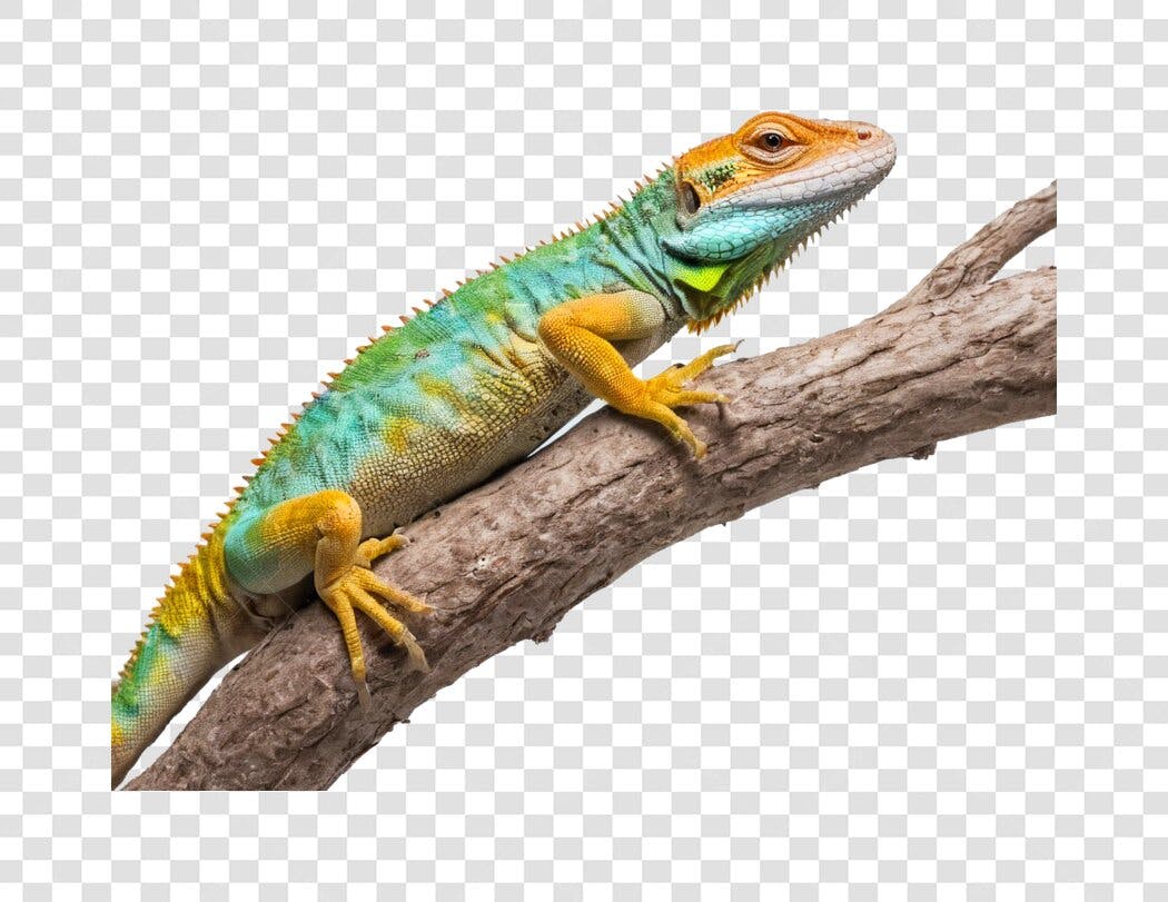 Foto Recortada Lagarto Colorido Galho PNG Fundo Transparente