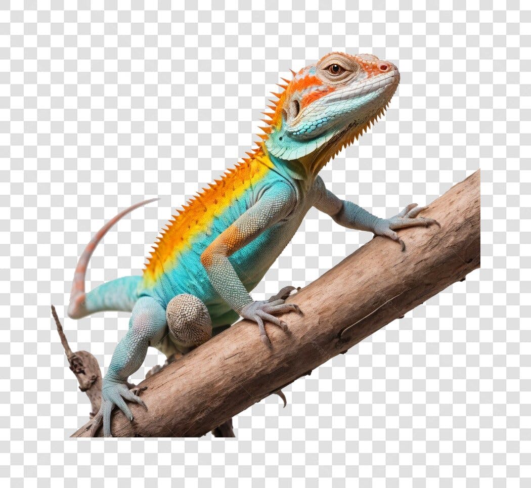 Foto Recortada Lagarto Colorido Tronco PNG Fundo Transparente