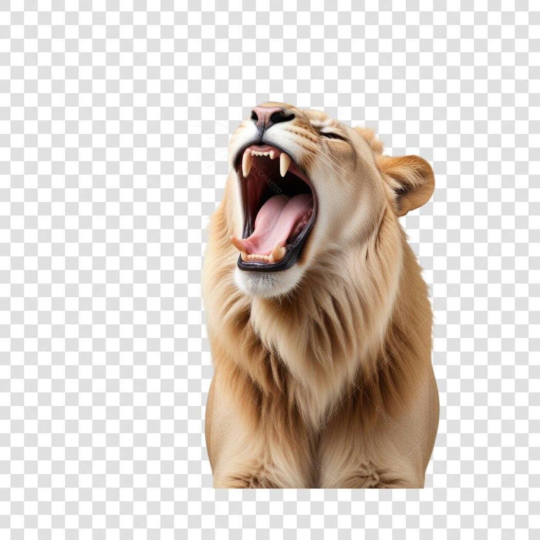 Foto Recortada Leoa Bocejando Dentes Afiados PNG Fundo Transparente