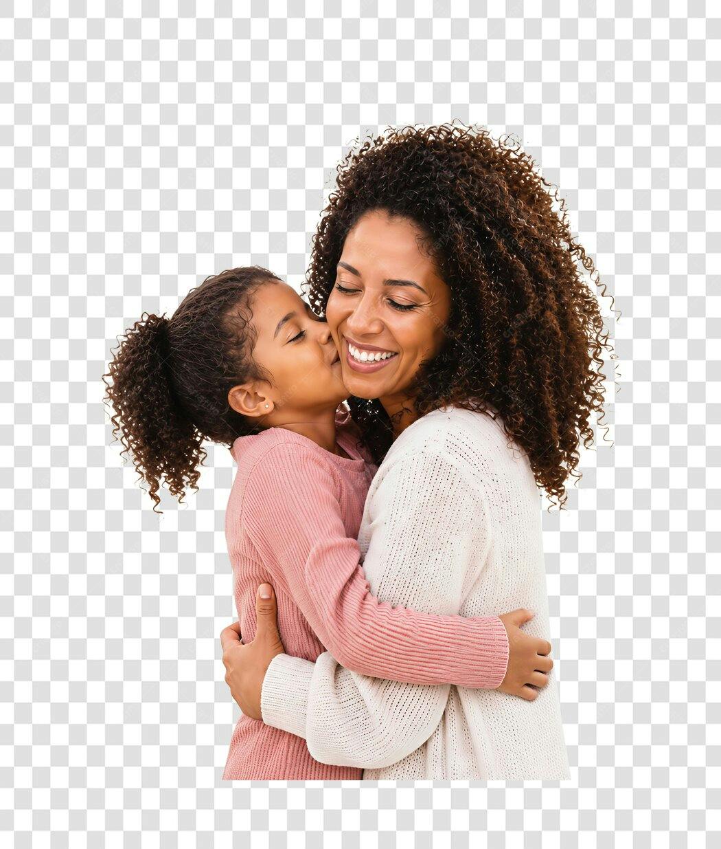 Foto Recortada Mãe e Filha Negra Dia das Mães Maio PNG Fundo Transparente