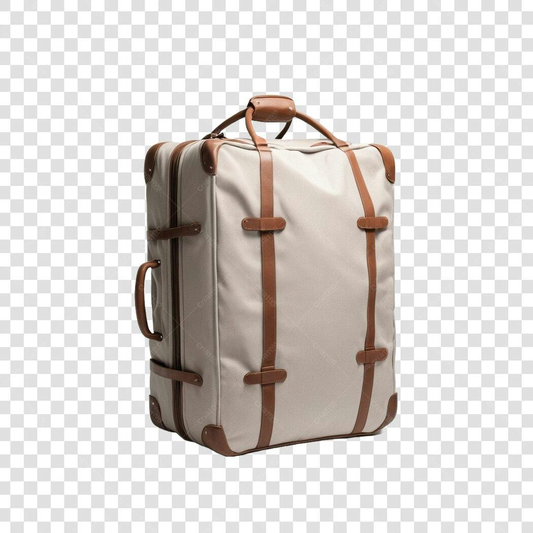 Foto Recortada Mala Viagem Bege Couro Marrom PNG Fundo Transparente