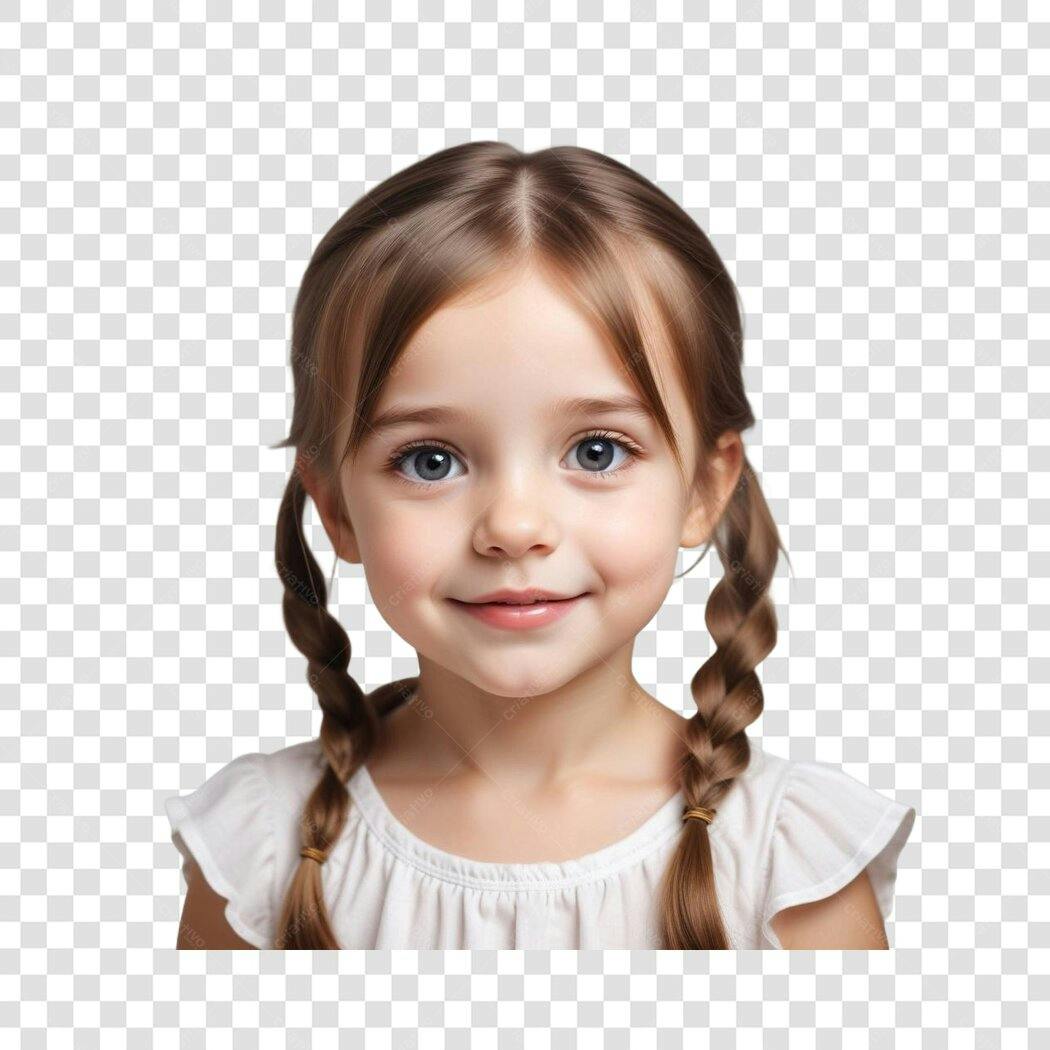 Foto Recortada Menina Criança Sorrindo Tranças PNG Fundo Transparente