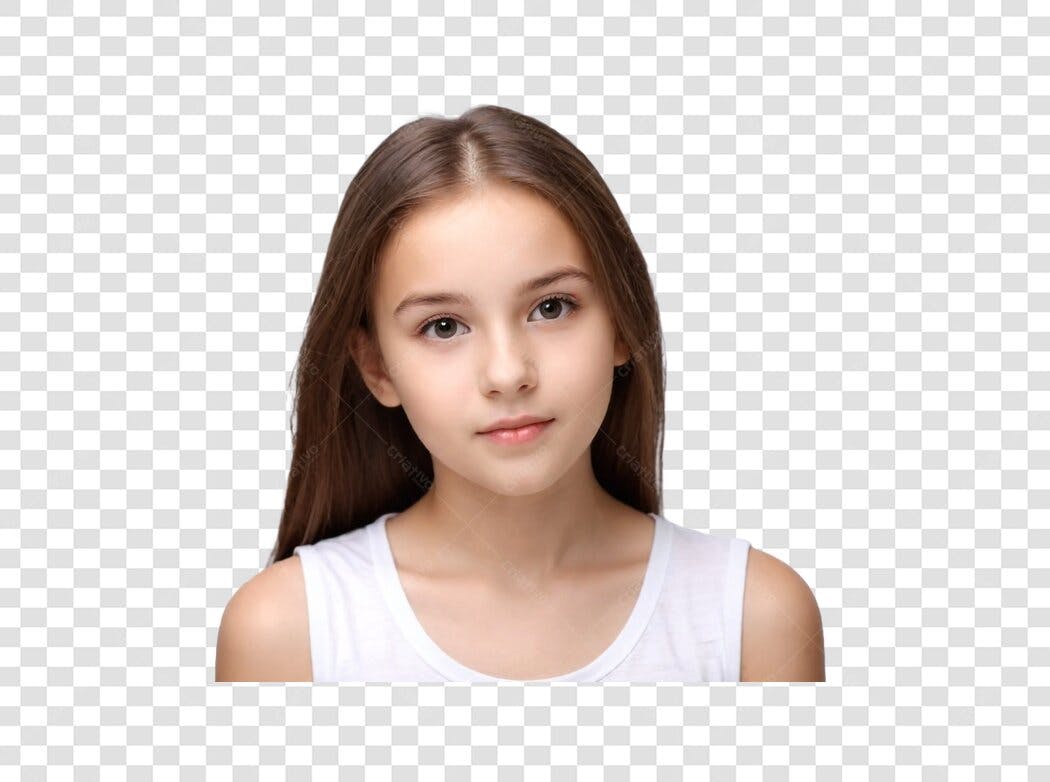 Foto Recortada Menina Jovem Cabelo Castanho PNG Fundo Transparente