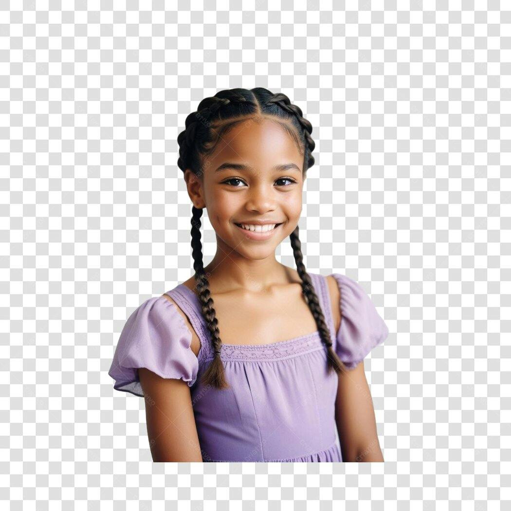 Foto Recortada Menina Negra Sorrindo Tranças PNG Fundo Transparente