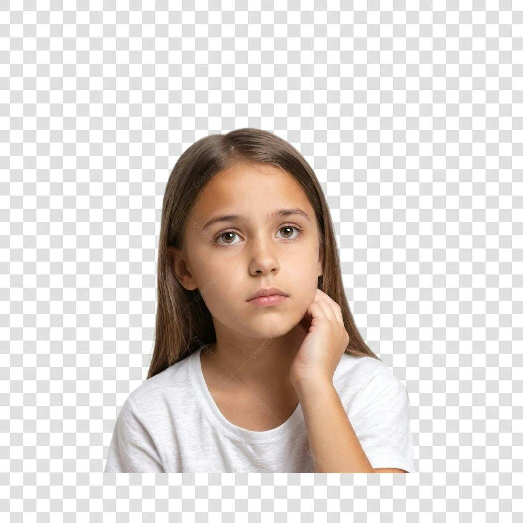 Foto Recortada Menina Pensativa Criança PNG Fundo Transparente