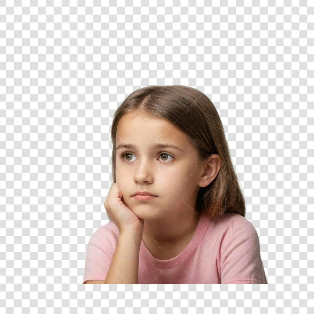 Foto Recortada Menina Pensativa Criança PNG Fundo Transparente