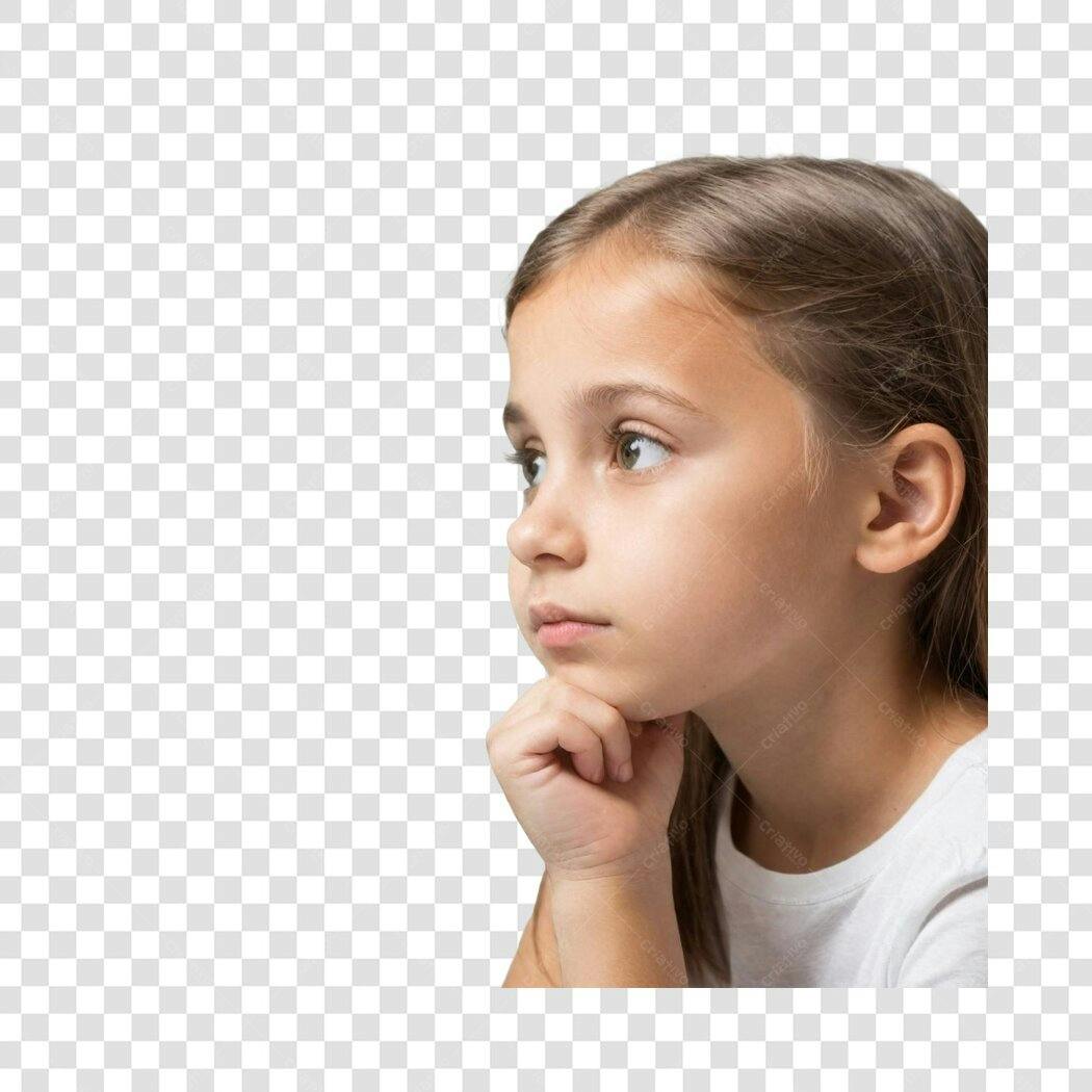 Foto Recortada Menina Pensativa Criança PNG Fundo Transparente