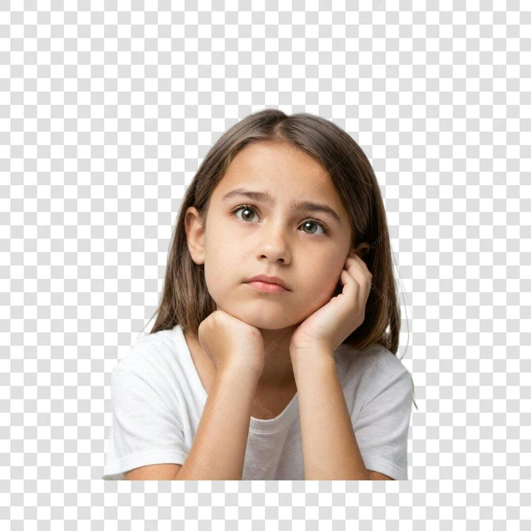 Foto Recortada Menina Pensativa Olhando Cima PNG Fundo Transparente