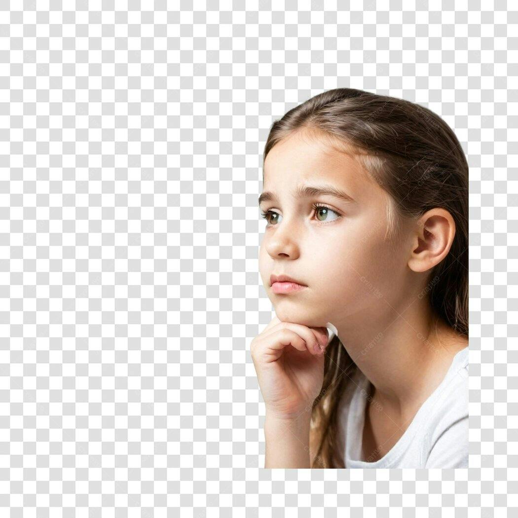 Foto Recortada Menina Pensativa Olhando Lado PNG Fundo Transparente
