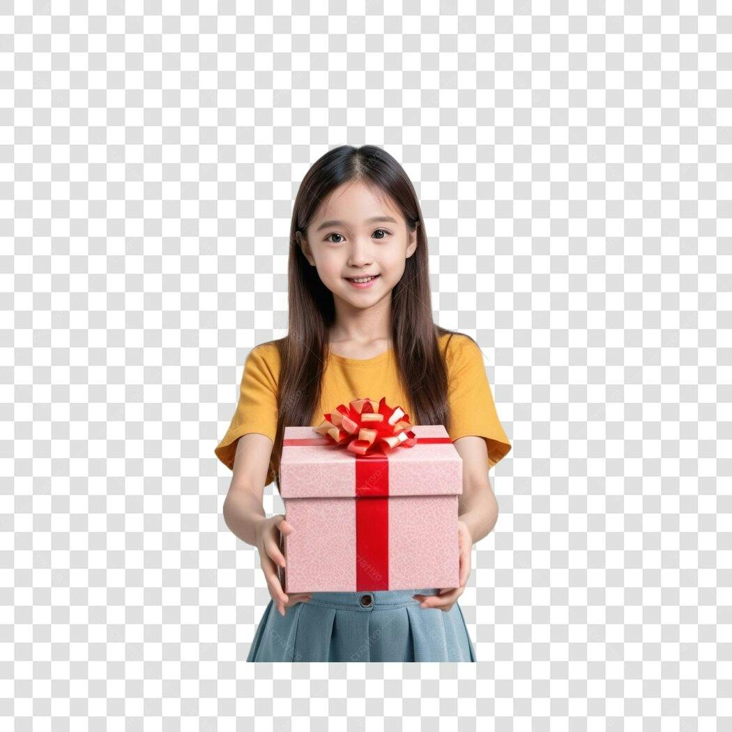 Foto Recortada Menina Segurando Caixa Presente Rosa PNG Fundo Transparente