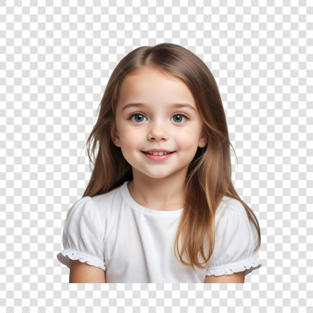 Foto Recortada Menina Sorrindo Cabelo Castanho PNG Fundo Transparente