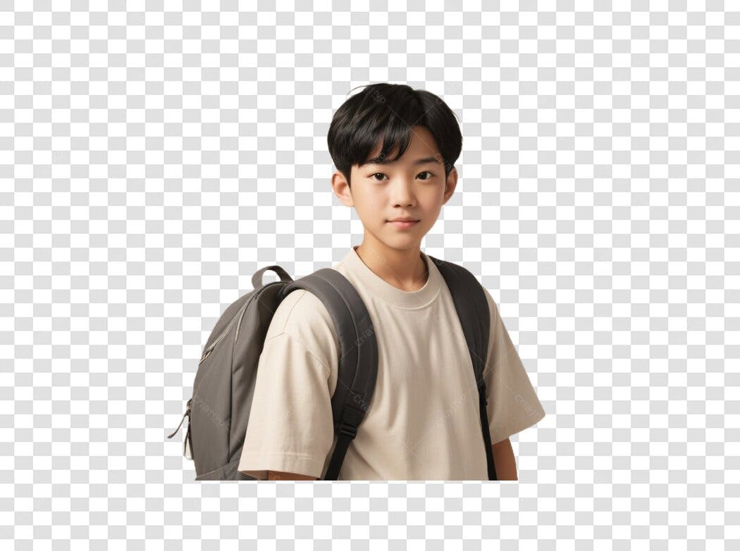 Foto Recortada Menino Asiático Mochila Escolar PNG Fundo Transparente