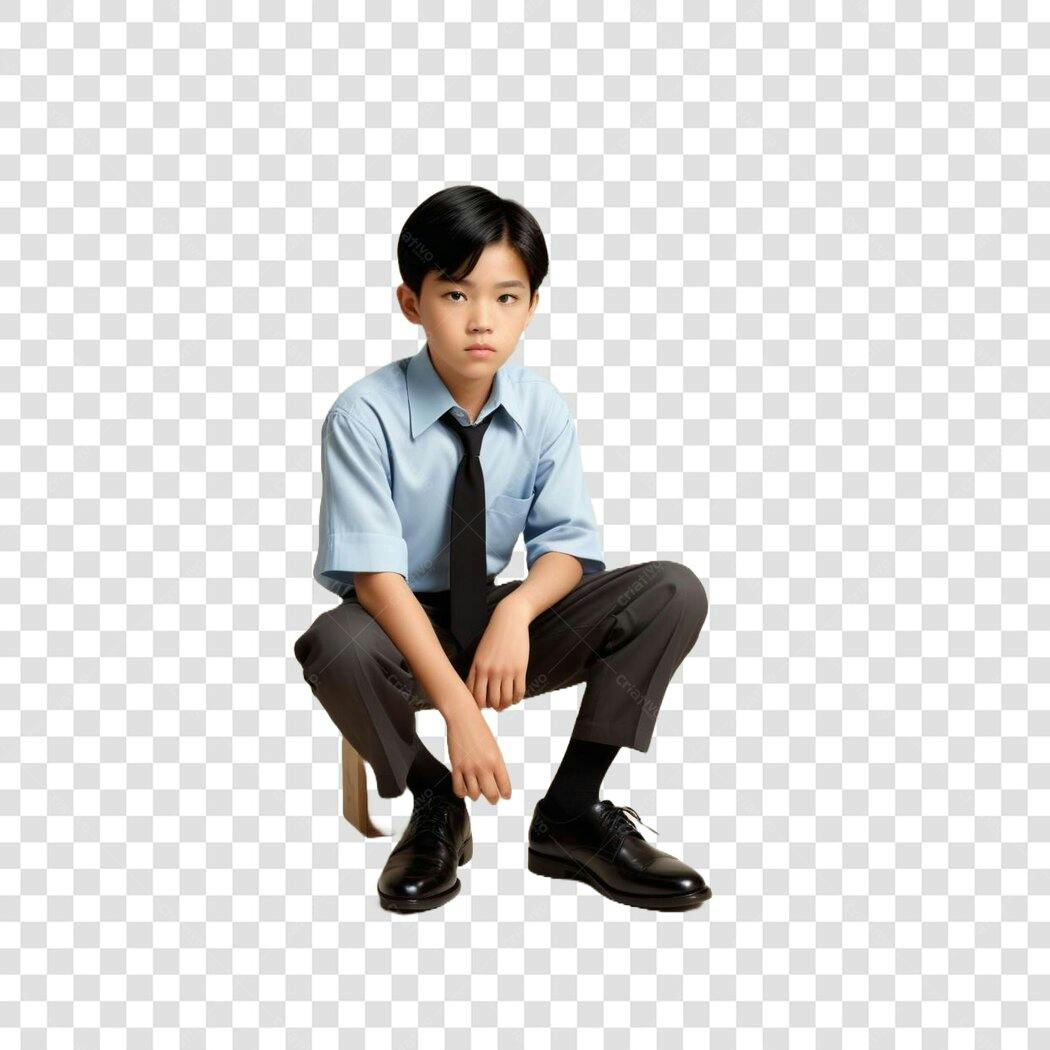 Foto Recortada Menino Asiático Uniforme Escolar PNG Fundo Transparente