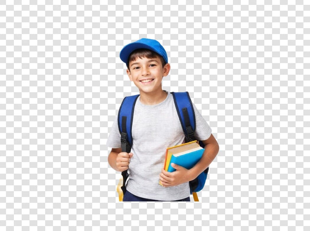 Foto Recortada Menino Estudante Mochila Livros PNG Fundo Transparente