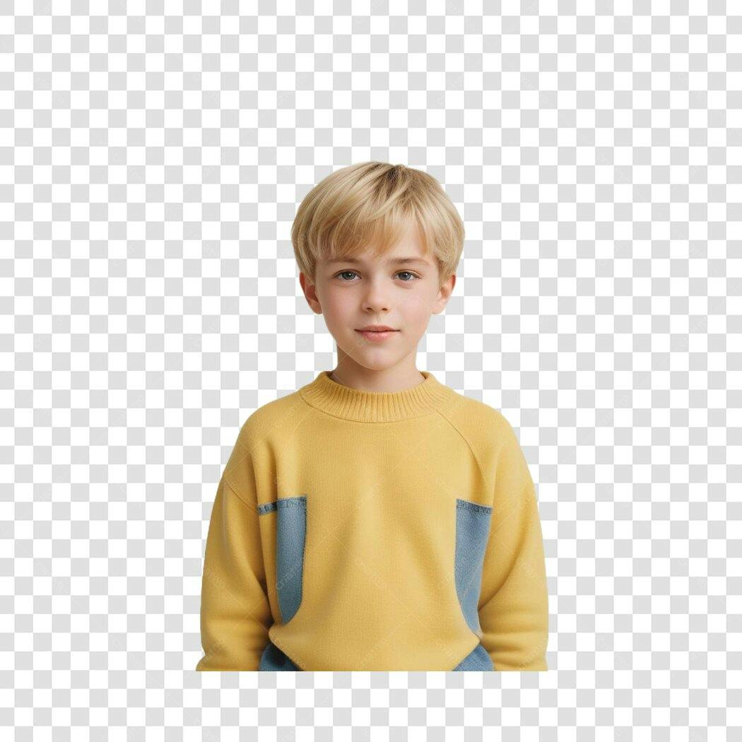 Foto Recortada Menino Loira Camisa Amarela PNG Fundo Transparente