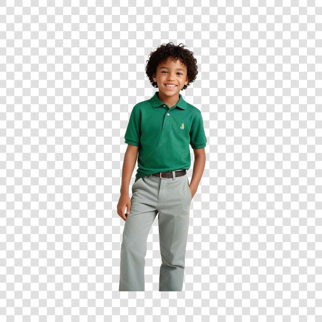 Foto Recortada Menino Sorrindo Camisa Verde PNG Fundo Transparente