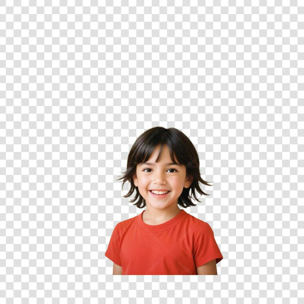 Foto Recortada Menino Sorrindo Camisa Vermelha PNG Fundo Transparente