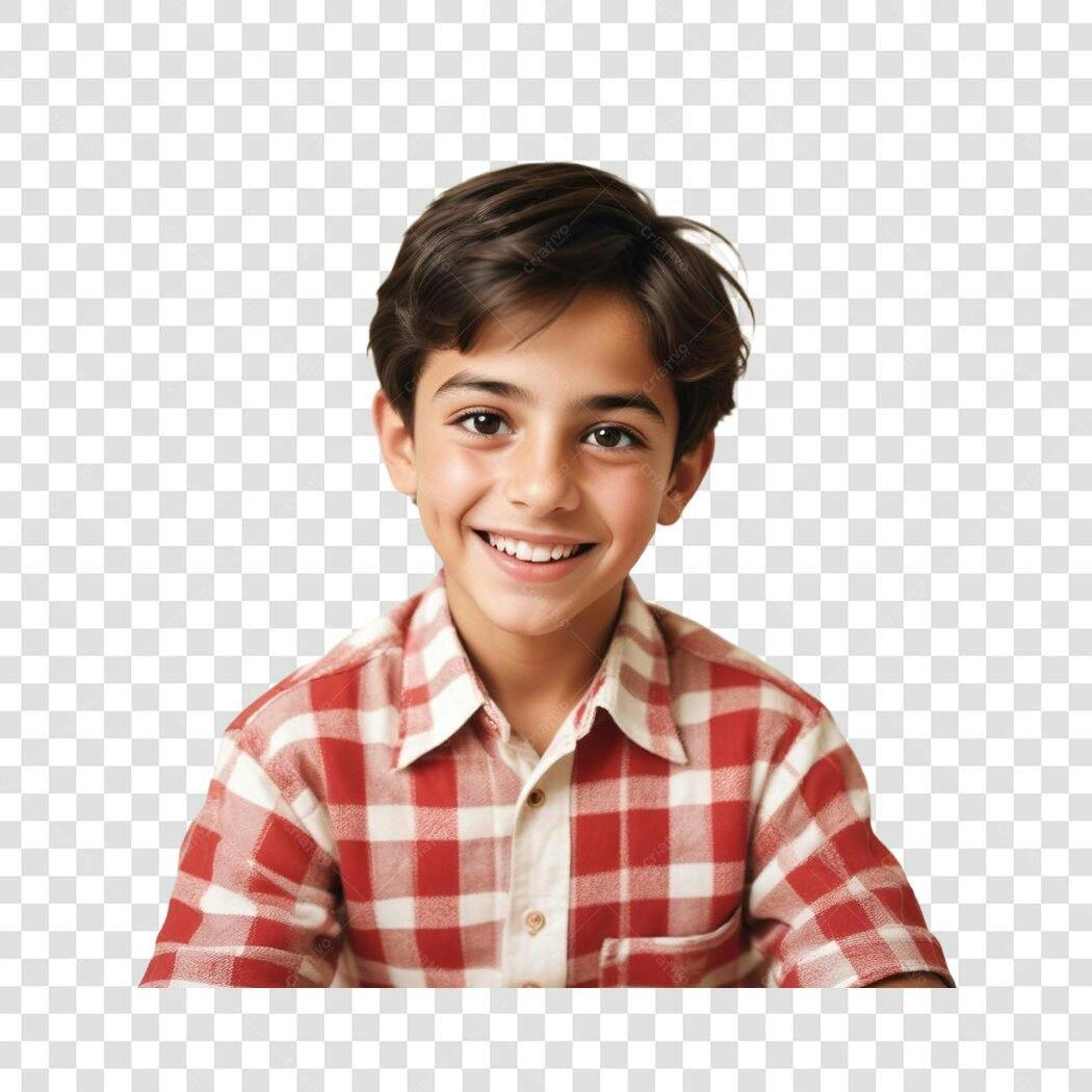 Foto Recortada Menino Sorrindo Camisa Xadrez PNG Fundo Transparente