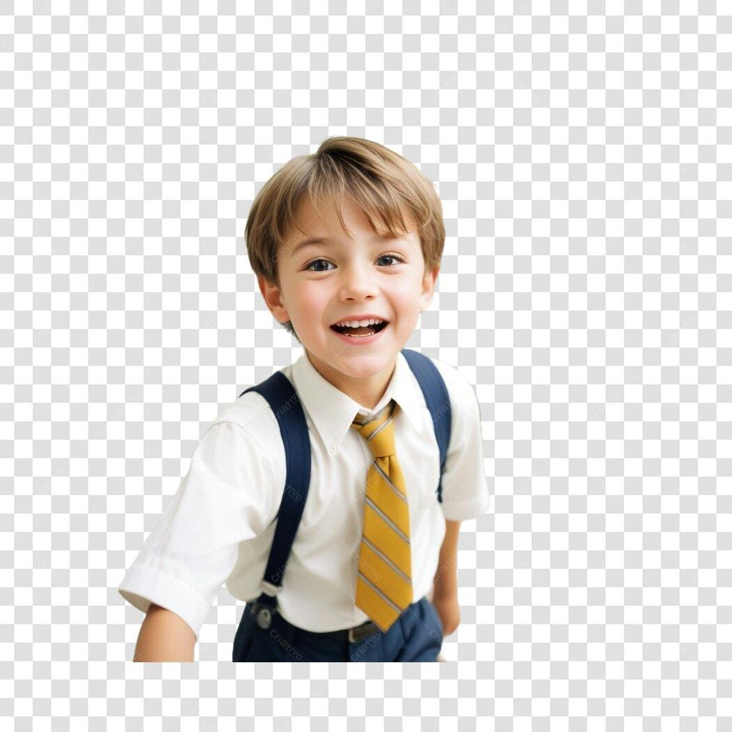 Foto Recortada Menino Sorrindo Gravata Amarela PNG Fundo Transparente
