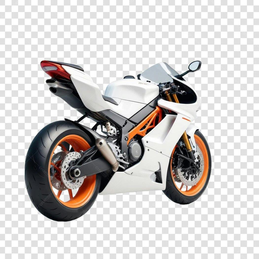 Foto Recortada Moto Esportiva Branca Laranja PNG Fundo Transparente