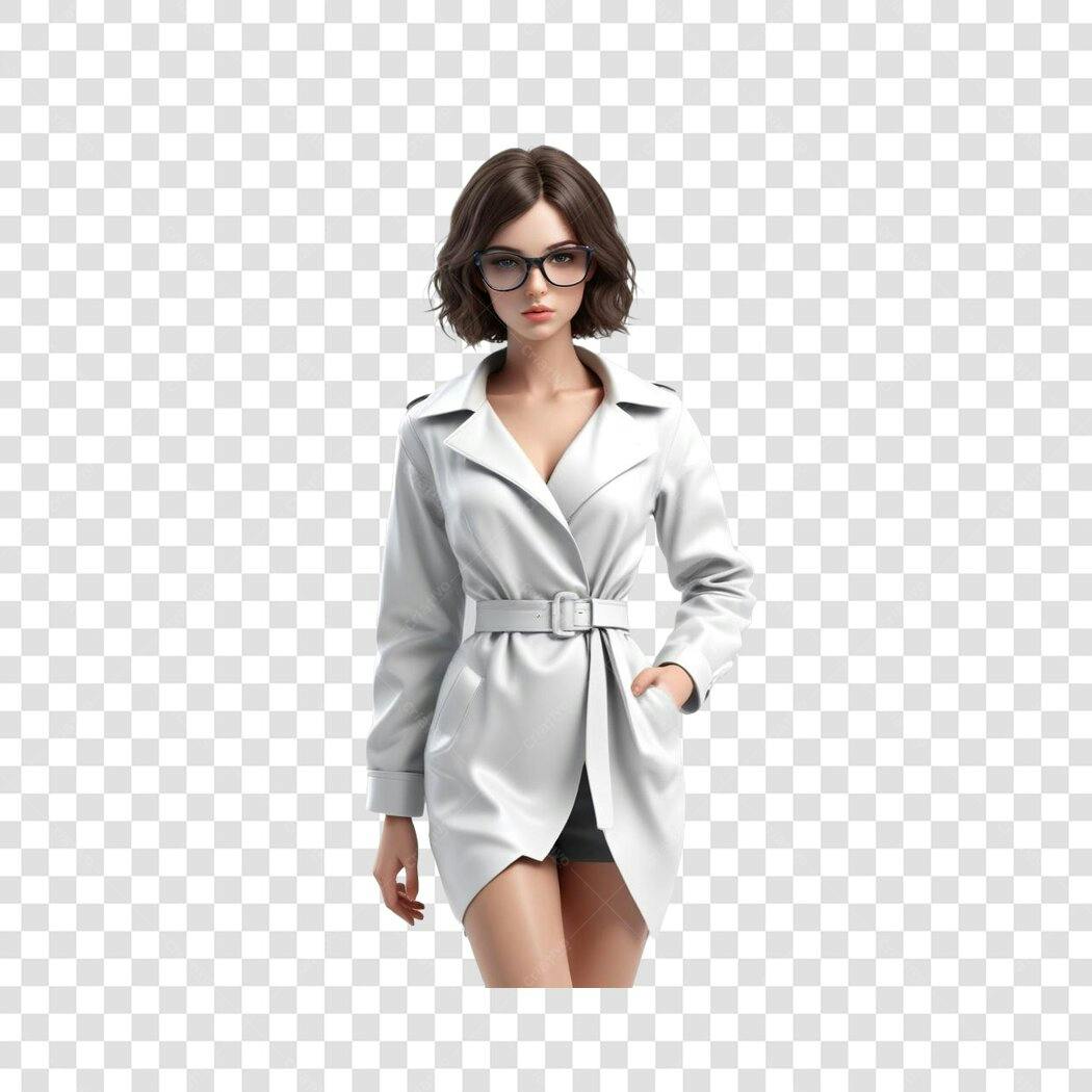 Foto Recortada Mulher Casaco Branco Óculos PNG Fundo Transparente