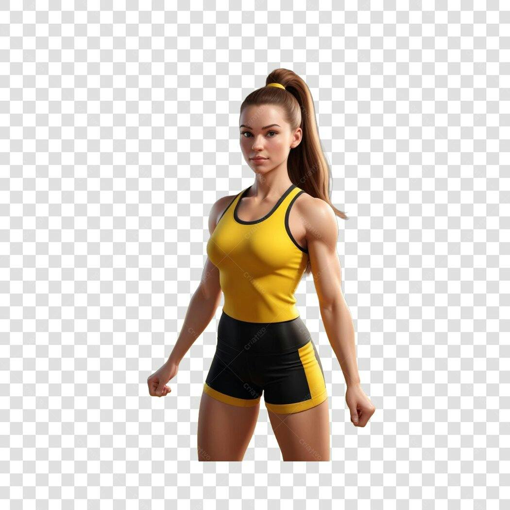 Foto Recortada Mulher Fitness Academia Amarela PNG Fundo Transparente