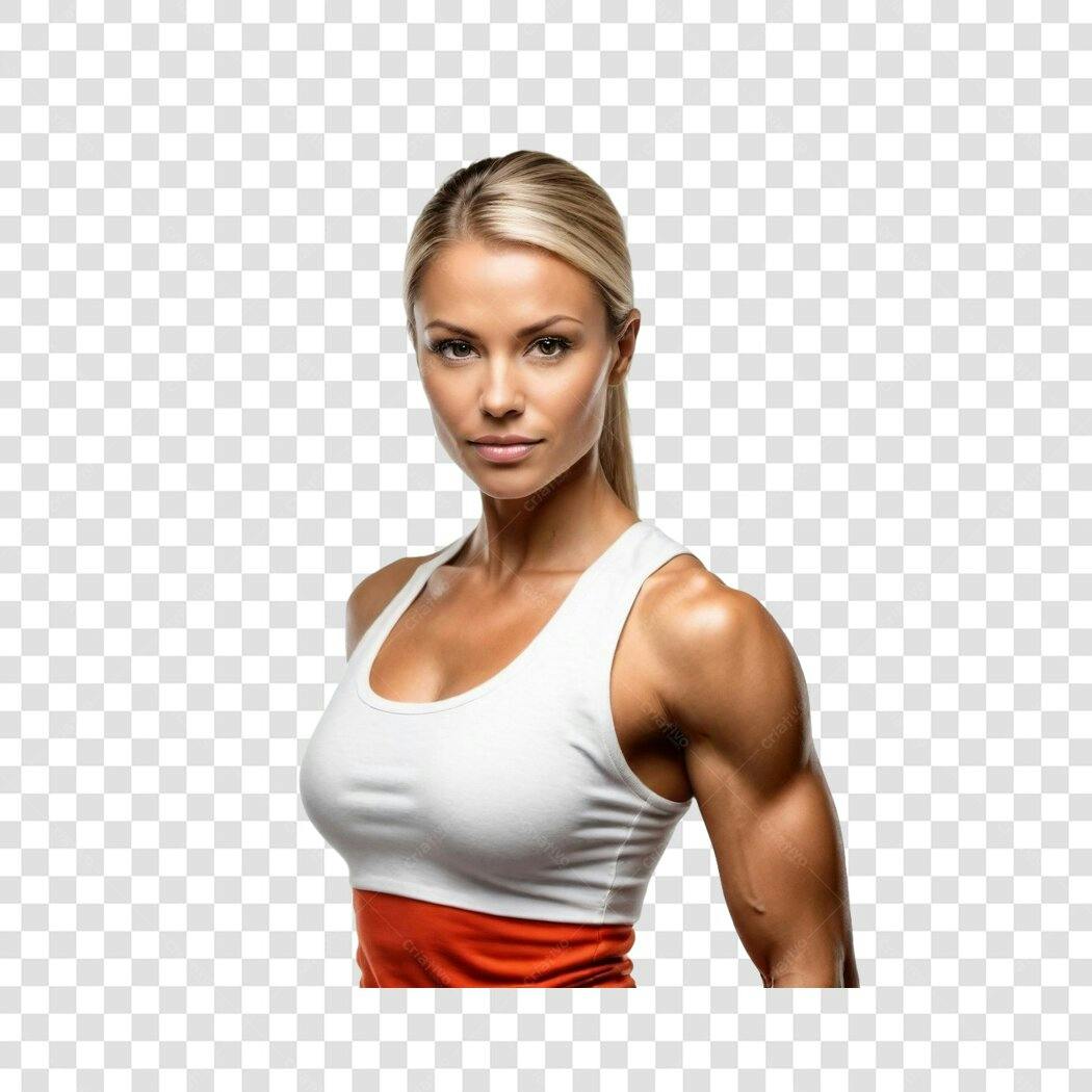 Foto Recortada Mulher Fitness Loira Treino PNG Fundo Transparente