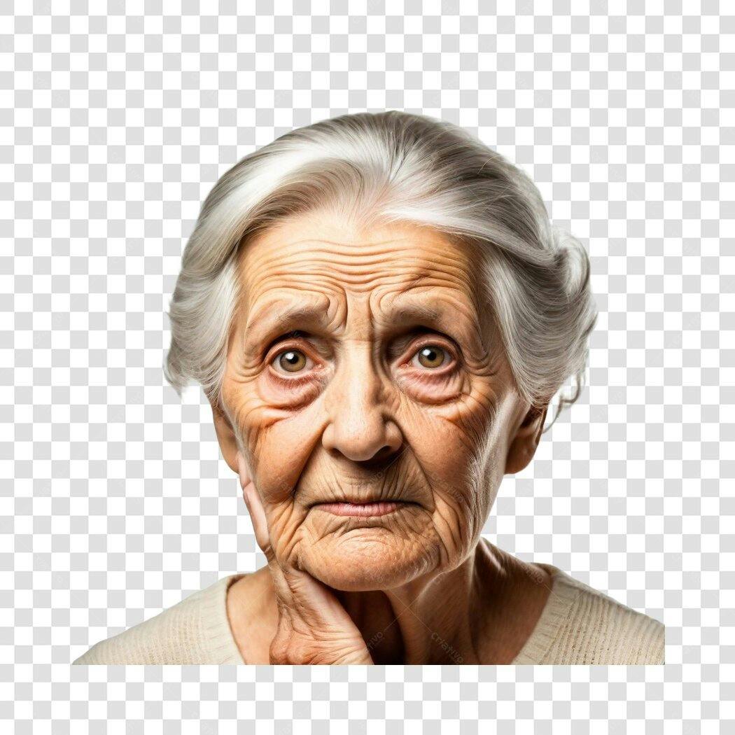 Foto Recortada Mulher Idosa Rosto Sereno PNG Fundo Transparente