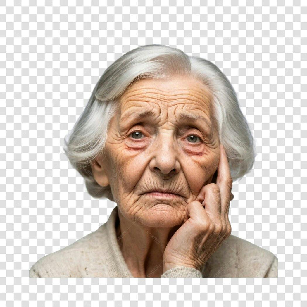 Foto Recortada Mulher Idosa Triste Pensativa PNG Fundo Transparente