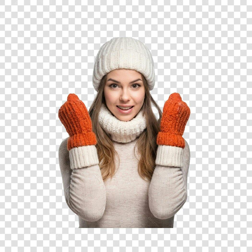 Foto Recortada Mulher Inverno Cachecol Luvas PNG Fundo Transparente